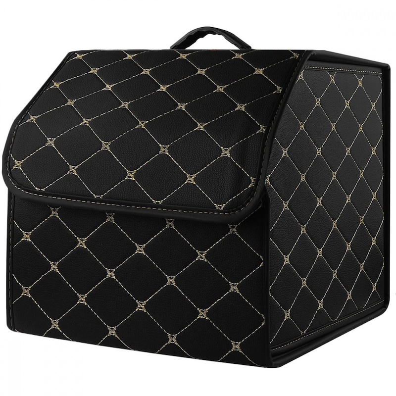 Органайзер в багажник автомобіля чорний штучна шкіра 1 відділення на липучці 34смХ30смХ30см (58183/black beige)