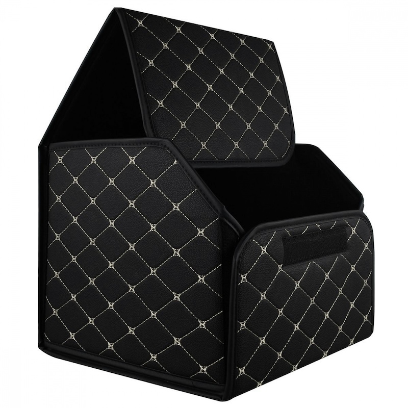 Органайзер в багажник автомобіля чорний штучна шкіра 1 відділення на липучці 34смХ30смХ30см (58183/black beige)