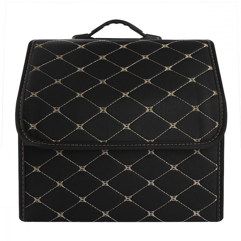 Органайзер в багажник автомобіля чорний штучна шкіра 1 відділення на липучці 34смХ30смХ30см (58183/black beige)