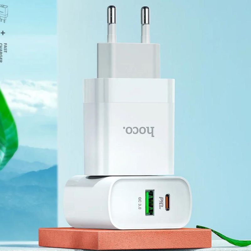 Зарядний пристрій Hoco Rapido PD 20W+QC3.0 Type-C + USB білий (C80A)