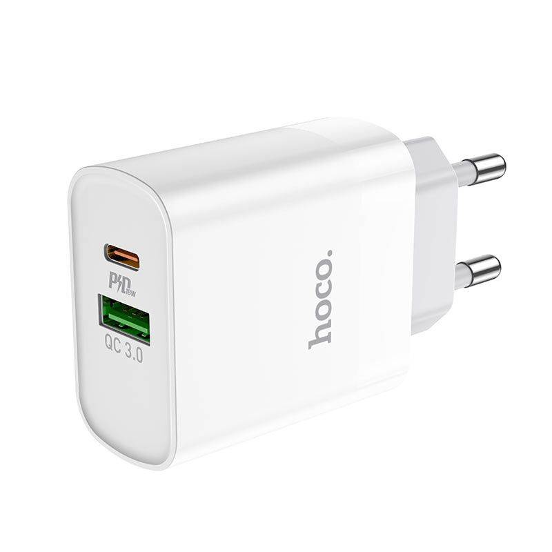 Зарядний пристрій Hoco Rapido PD 20W+QC3.0 Type-C + USB білий (C80A)