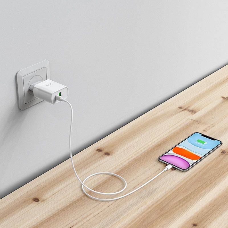 Зарядний пристрій Hoco Rapido PD 20W+QC3.0 Type-C + USB білий (C80A)