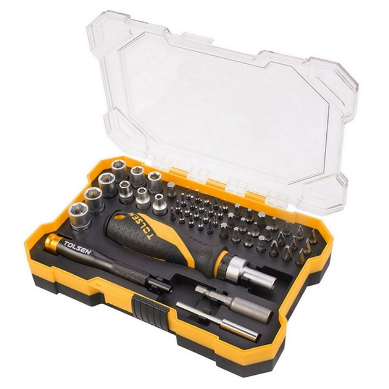Викрутка-тріскачка з бітами та головками 56шт Tolsen CrV PH PZ SL Torx (20187)