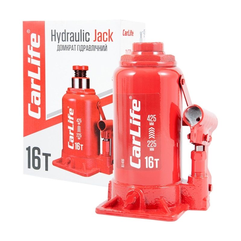 Домкрат гідравлічний пляшковий 16т CarLife 225-425мм для автомобіля в картонній упаковці (BJ416)