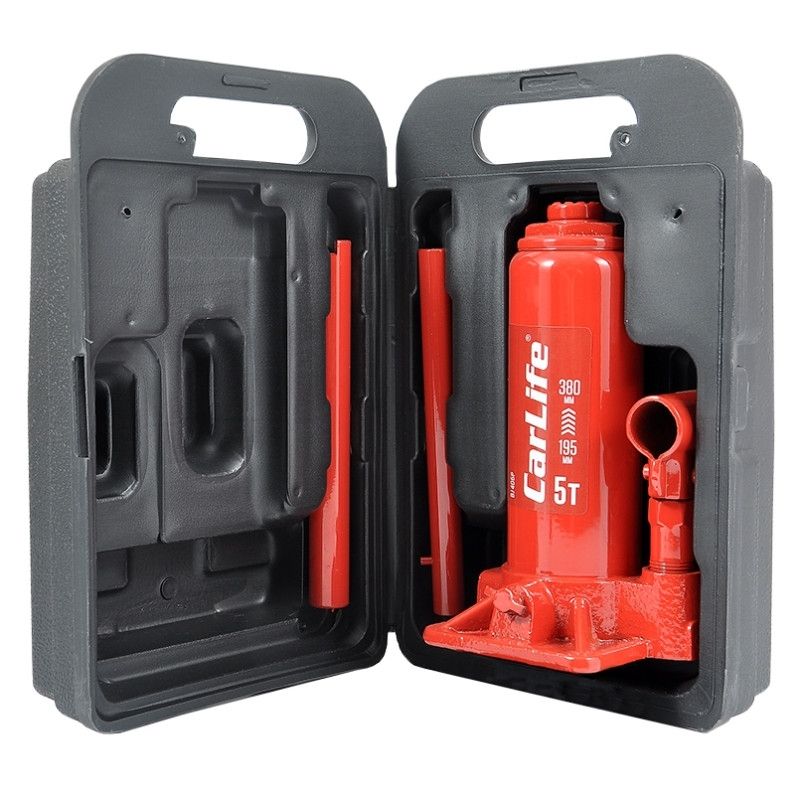 Домкрат гідравлічний пляшковий 5т CarLife 195-380мм для автомобіля в пластиковій упаковці (BJ405P)