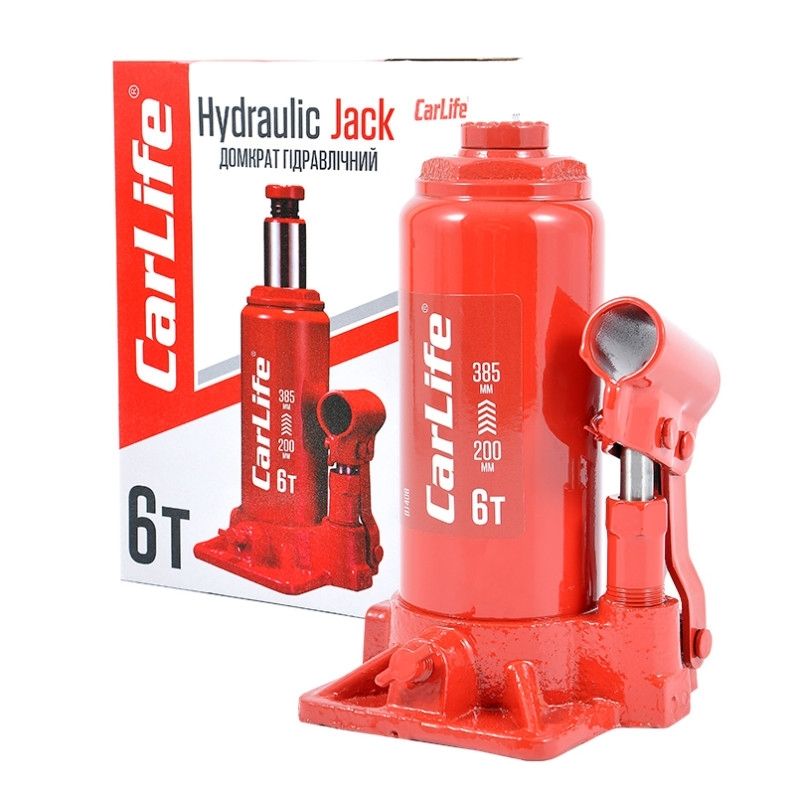 Домкрат гідравлічний пляшковий 6т CarLife 200-385мм для автомобіля в картонній упаковці (BJ406)