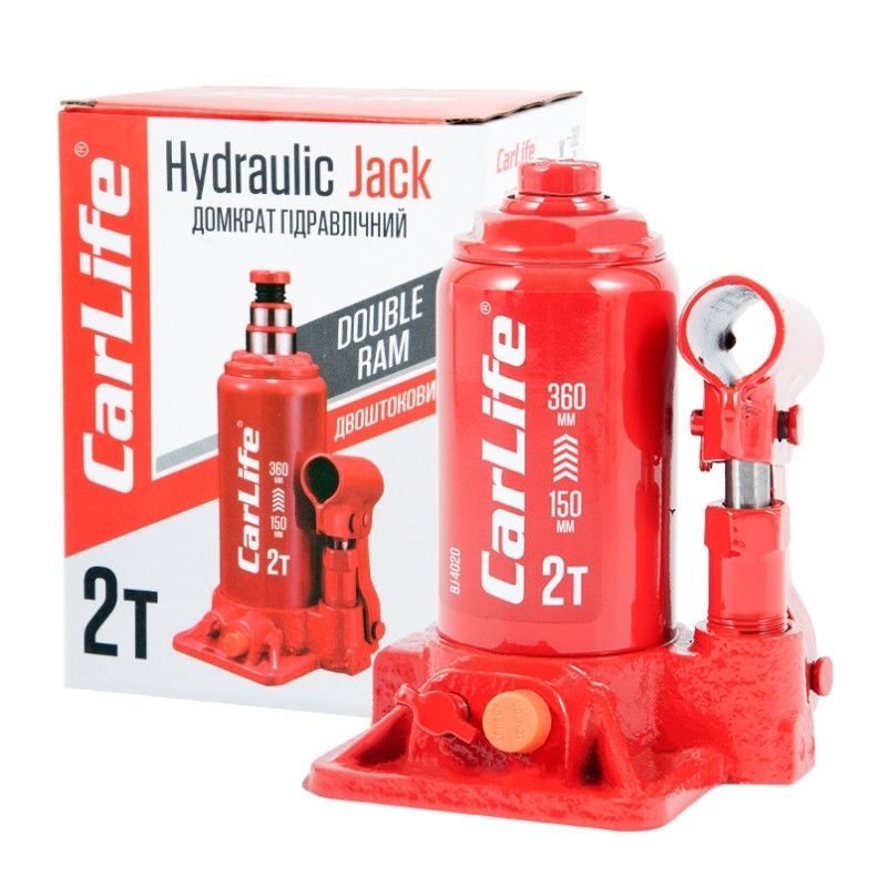Домкрат гідравлічний пляшковий 2т CarLife 150-360мм для автомобіля в картонній упаковці (BJ402D)
