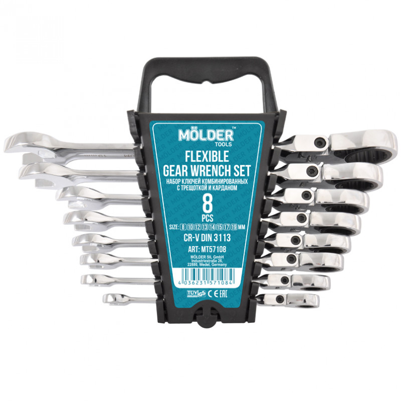 Ключі комбіновані з тріскачкою та карданом 8шт 8-19 мм Molder (MT57108)
