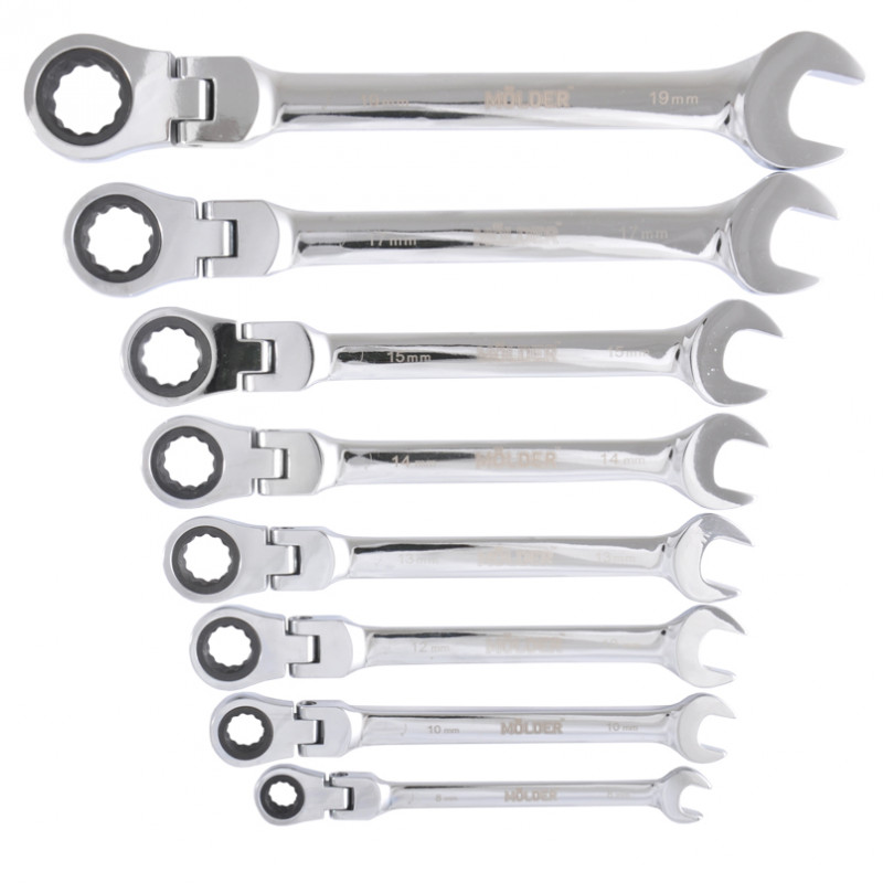 Ключі комбіновані з тріскачкою та карданом 8шт 8-19 мм Molder (MT57108)