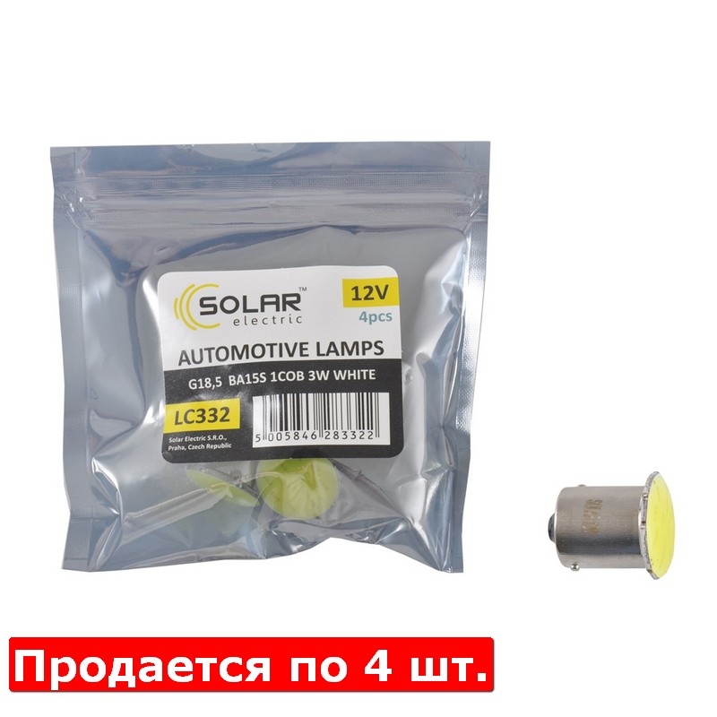 Лампи LED 12V G18.5 BA15s 1COB 96LM білий 4штSolar (LC332_P)