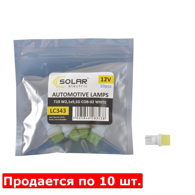 Лампи LED 12V T10 W2.1x9.5d 1COB білі 10шт Solar (LC343_P)