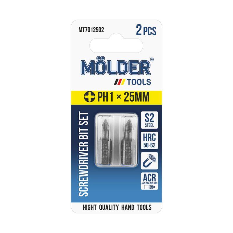 Набір біт хрестові PH1x25мм, 2шт, блістер MOLDER (MT7012502)