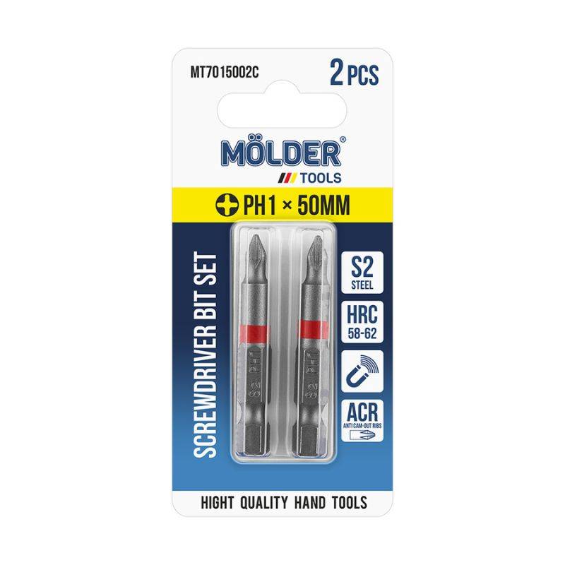 Набір біт хрестові PH1x50мм, 2шт, блістер, кол. марк. MOLDER (MT7015002C)