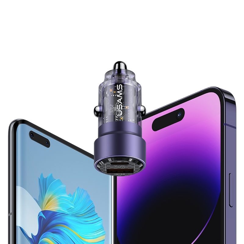 Автомобільний зарядний пристрій 60W Usams Dual Port Purple (CC208CC02)