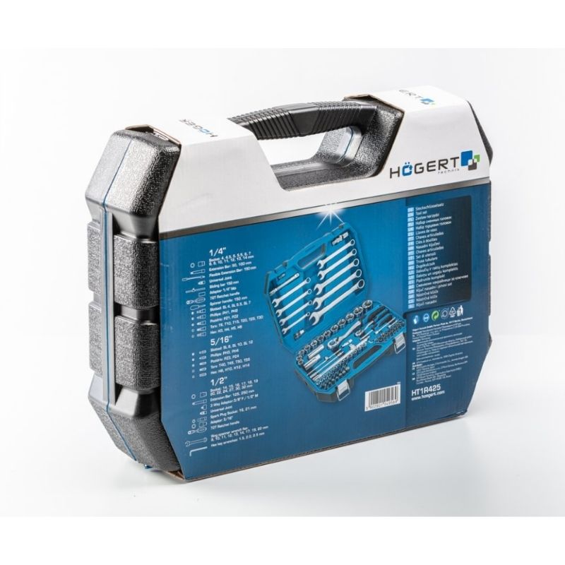 Набір інструментів 1/2″ 1/4″ 85шт CrV CrMo Hogert у кейсі (HT1R425)