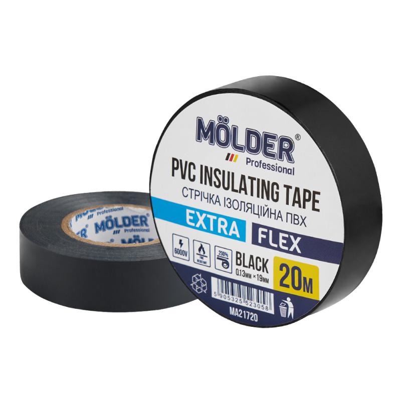 Изолента Molder 20м, 0,13x19mm, черная, Огнестойкая (MA21720)