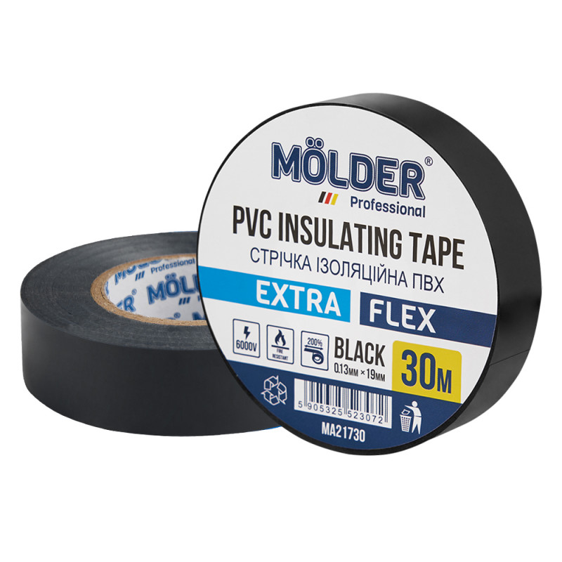 Изолента Molder 30м, 0,13x19mm, черная, Огнеупорная (MA21730)