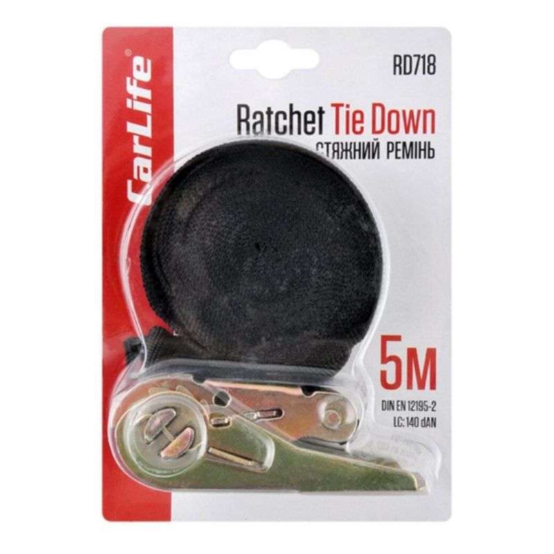 Стяжний ремінь 5м CarLife з храповим замком (RD718)