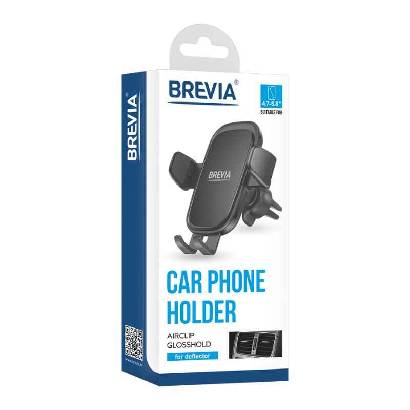 Тримач для телефону в машину Brevia AirClip GlossHold затискач на дефлектор (48900)