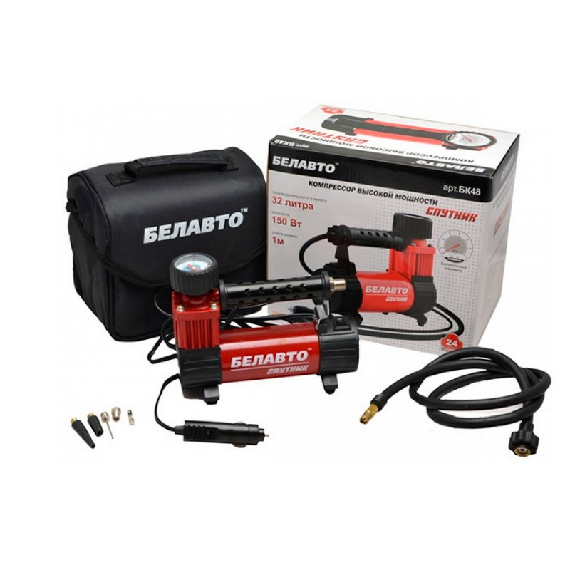 Автомобільний компресор однопоршневий BelAuto СПУТНИК для накачування шин R13-R15 7 Атм 32 л/хв 150 Вт (BK48)