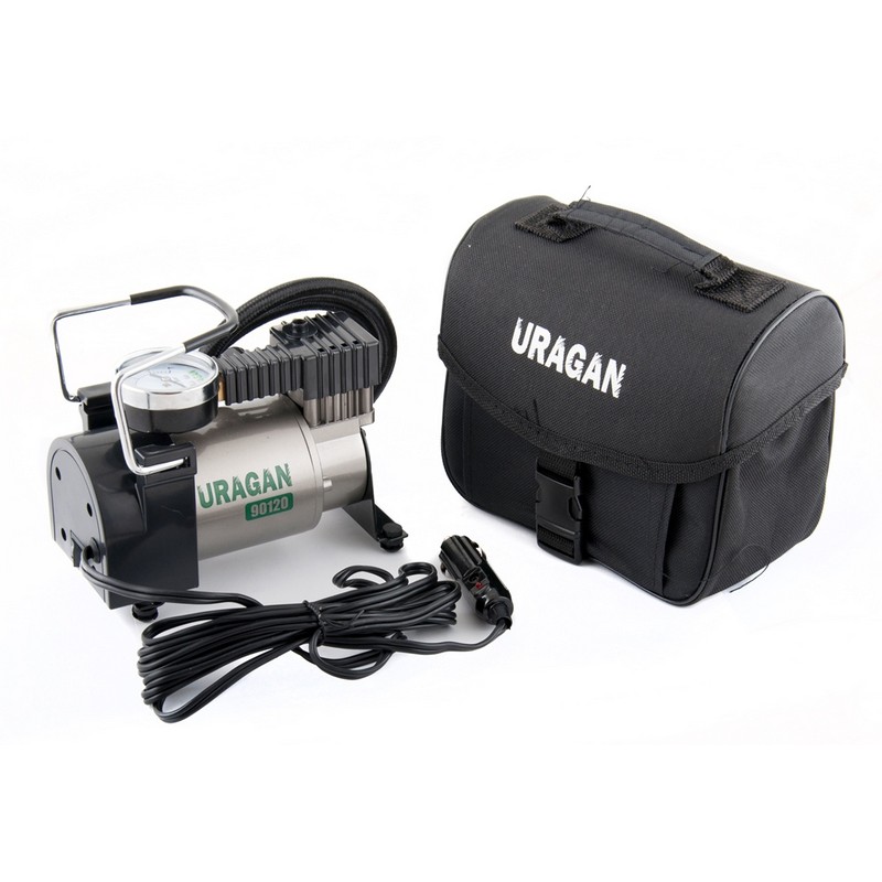 Автокомпресор однопоршневий від прикурювача URAGAN автомобільний компресор для шин R13-R16 7Атм 37 л/хв 170Вт (90120)