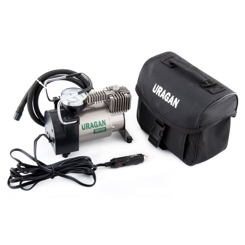Автокомпресор однопоршневий від прикурювача URAGAN автомобільний компресор для шин R13-R16 7Атм 37 л/хв 170Вт (90130)