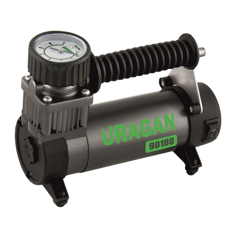 Автокомпресор однопоршневий від прикурювача URAGAN автомобільний компресор для шин R13-R15 7Атм 35 л/хв 170Вт (90180)