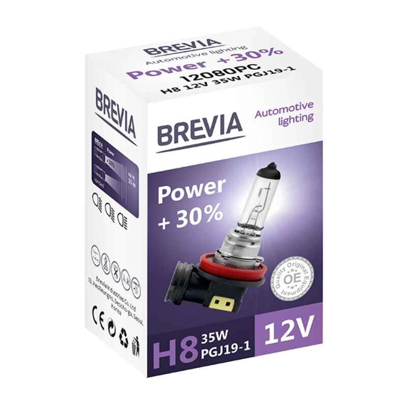 Лампа галогенна цоколь H8 Brevia Power +30% 1шт (12080PC)