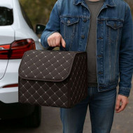 Органайзер в багажник автомобіля коричневий штучна шкіра 1 відділення на липучці 34смХ30смХ30см (58183/brown beige)