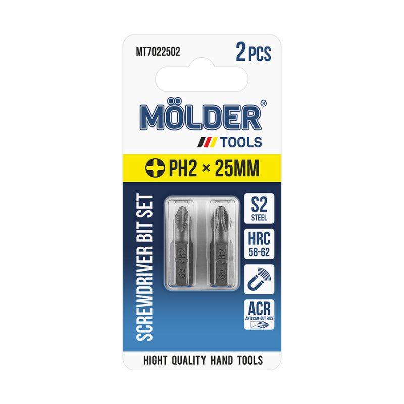 Набір біт хрестові PH2x25мм, 2шт, блістер MOLDER (MT7022502)