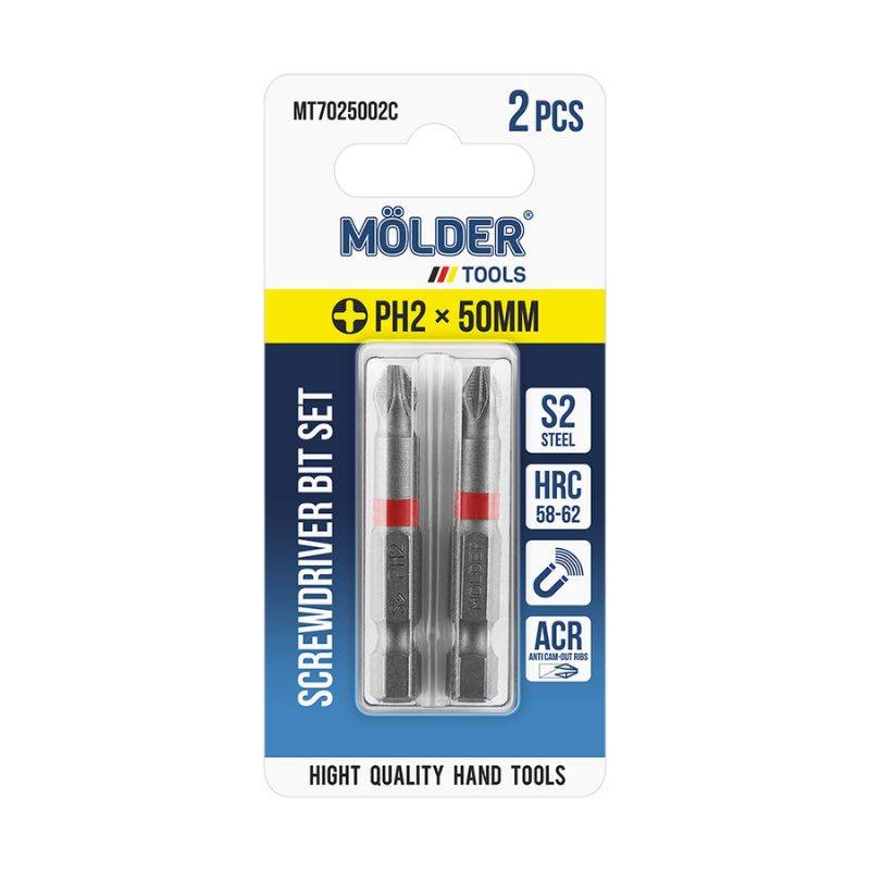 Набір біт хрестові PH2x50мм, 2шт, блістер, кол. марк. MOLDER (MT7025002C)
