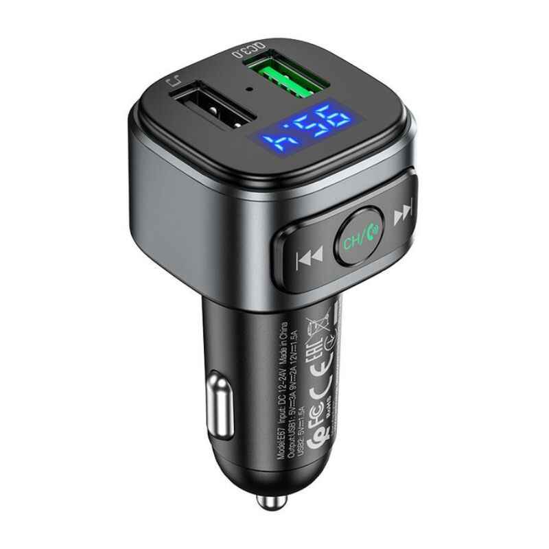 FM модулятор FM трансмітер для авто Bluetooth 18W Hoco E67 Fighter 2 USB чорний (E67)