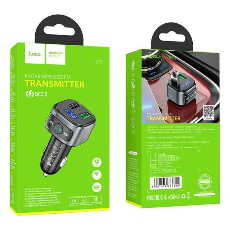 FM модулятор FM трансмітер для авто Bluetooth 18W Hoco E67 Fighter 2 USB чорний (E67)