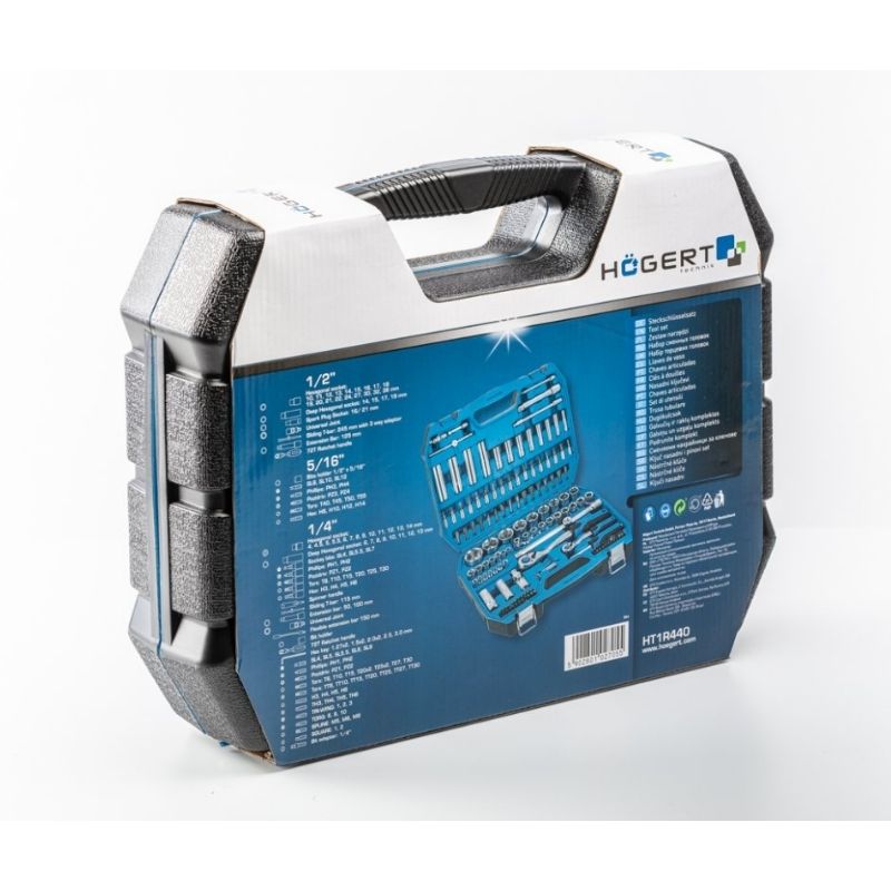 Набір інструментів 1/2″ 1/4″ 144шт CrV CrMo Hogert у кейсі (HT1R440)