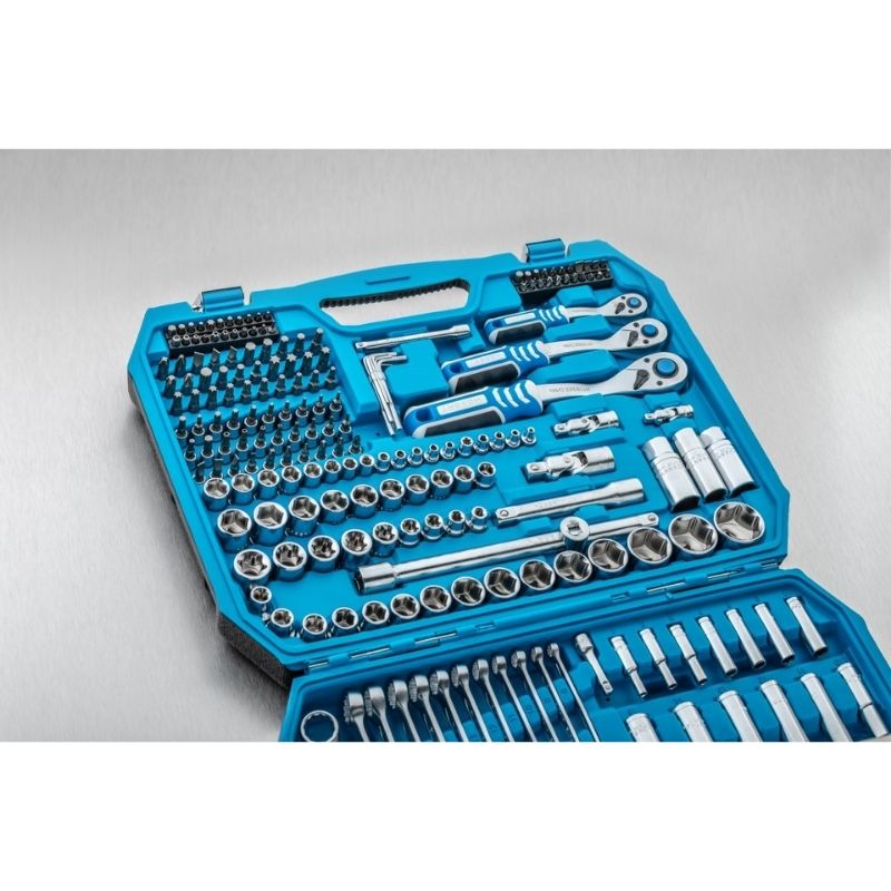 Набір інструментів 1/2″ 1/4″ 3/8″ 222шт CrV CrMo Hogert у кейсі (HT1R444)