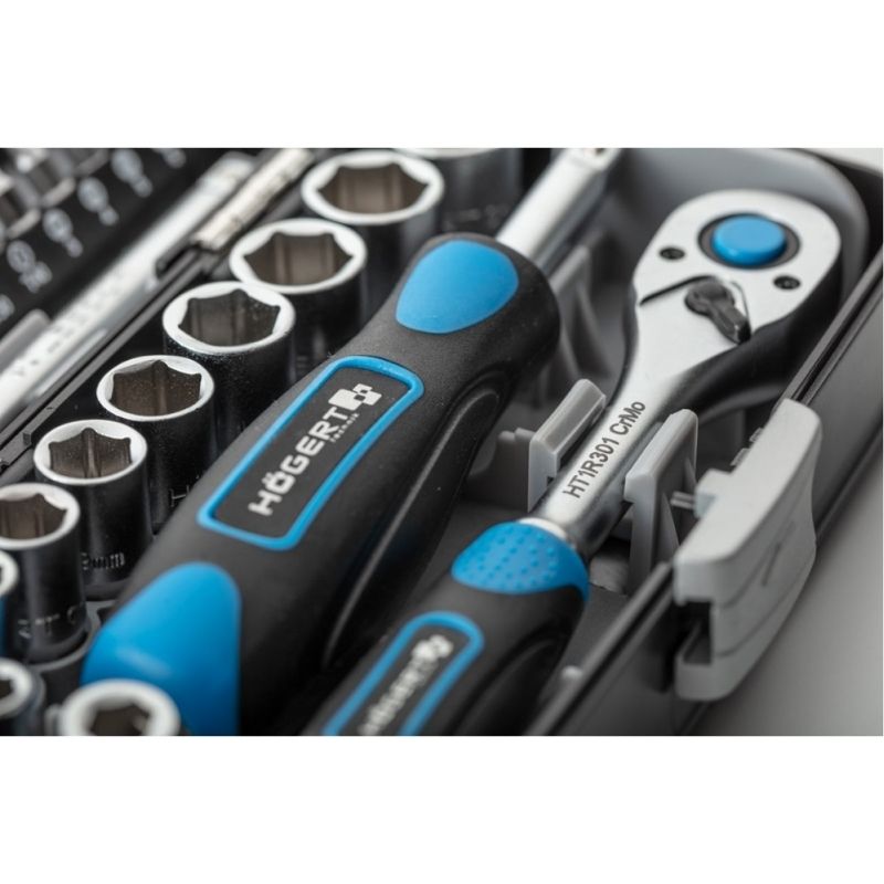Набор инструментов 1/4" 38шт CrV CrMo сталь S2 Hogert в кейсе (HT1R462)