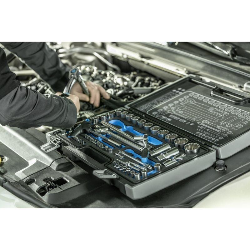 Набор инструментов 60шт 1/2″ 1/4″ CrV CrMo сталь S2 Hogert в кейсе (HT1R470)