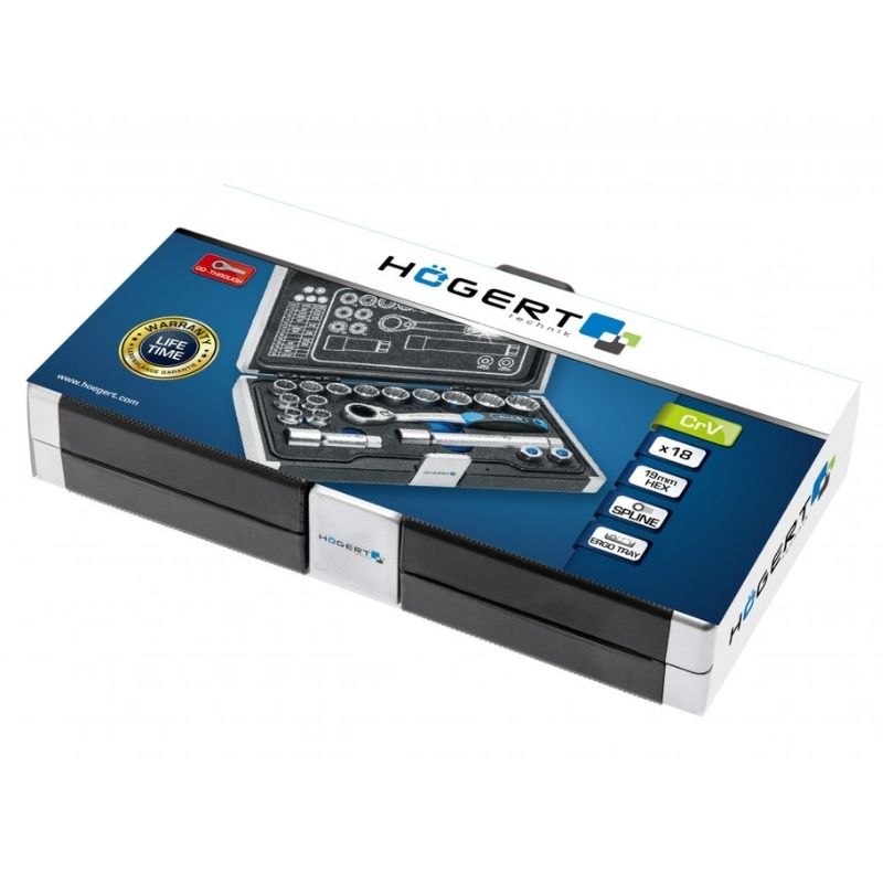 Набор инструментов 1/4″ 3/8″ 18шт CrV CrMo Hogert в кейсе (HT1R478)