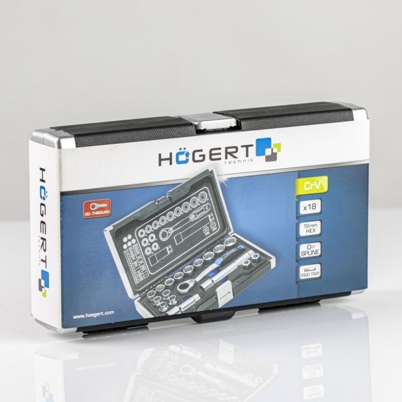 Набор инструментов 1/4″ 3/8″ 18шт CrV CrMo Hogert в кейсе (HT1R478)