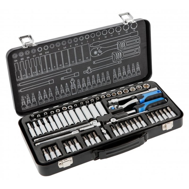 Набор инструментов 1/4" 63шт CrV CrMo 63шт Hogert в кейсе (HT1R486)