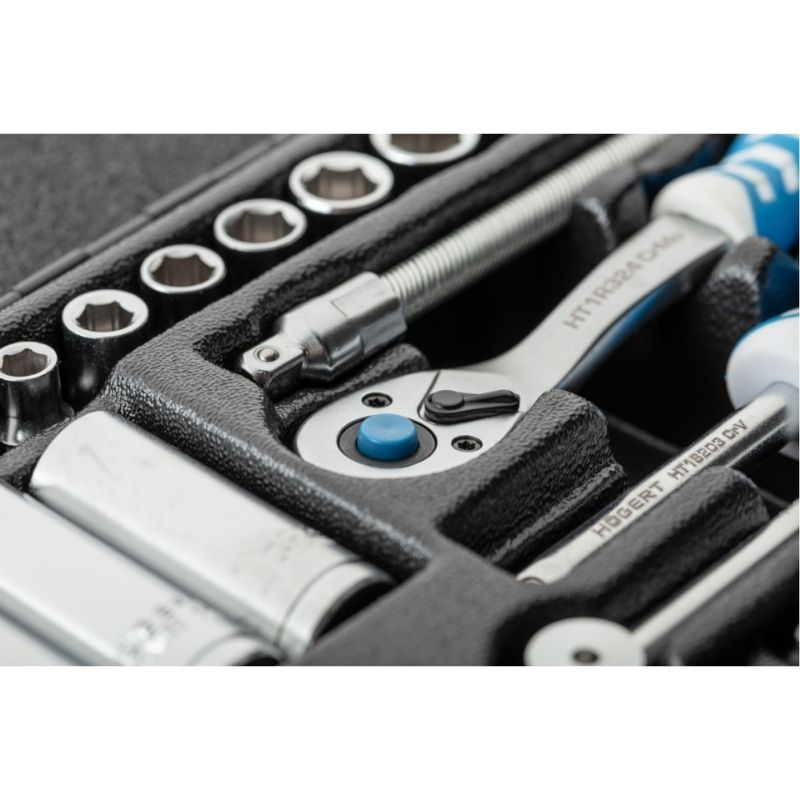 Набор инструментов 1/4" 63шт CrV CrMo 63шт Hogert в кейсе (HT1R486)