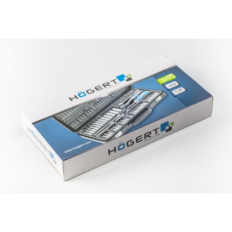 Набор инструментов 1/4" 63шт CrV CrMo 63шт Hogert в кейсе (HT1R486)