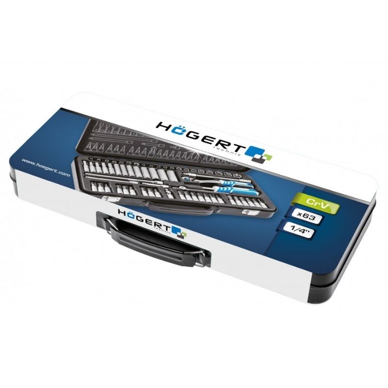 Набор инструментов 1/4" 63шт CrV CrMo 63шт Hogert в кейсе (HT1R486)