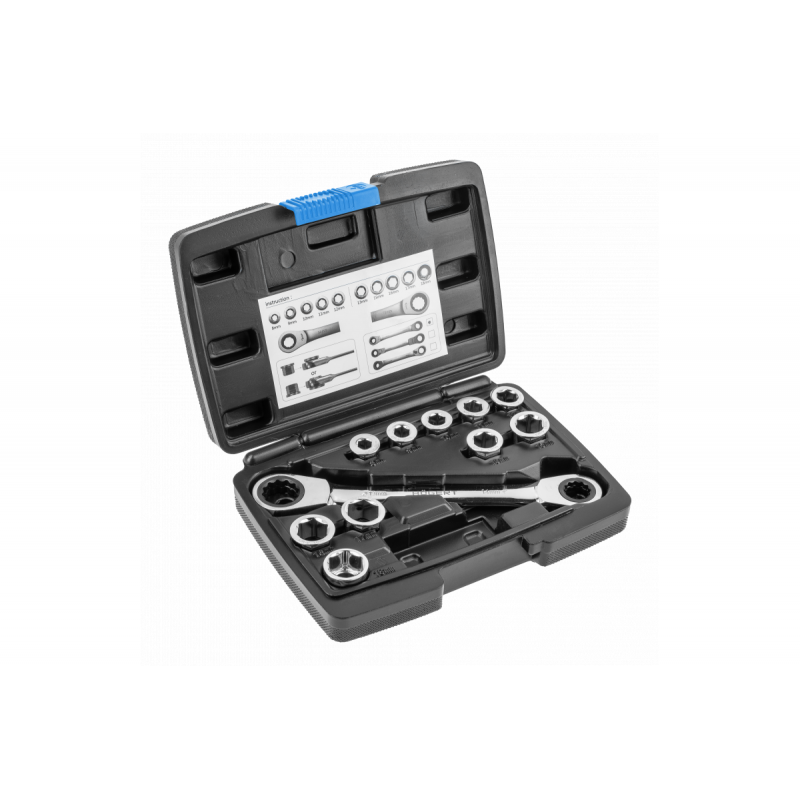 Накидний ключ з тріскачками 11 насадок Hogert (HT1R490)