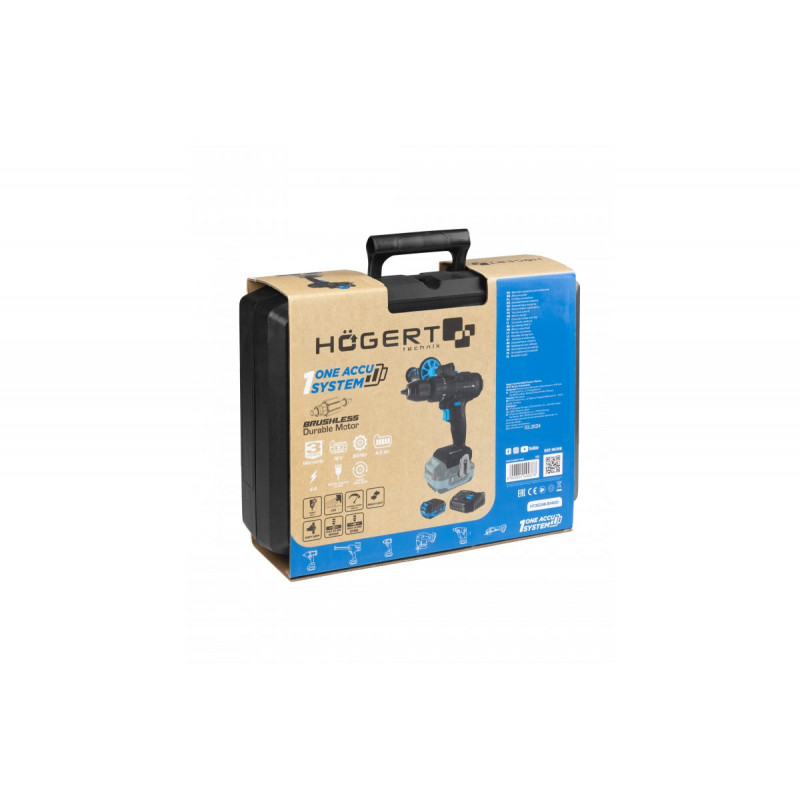 Набір дриль-шуруповерт 80 Нм 18В акумулятор 4Ач зарядна станція 4А в кейсі Hogert (HT2E246-B14DD)