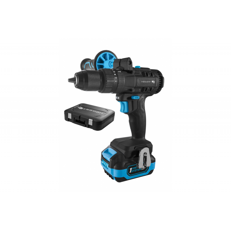 Набір дриль-шуруповерт 80 Нм 18В акумулятор 4Ач зарядна станція 4А в кейсі Hogert (HT2E247-B14PD)