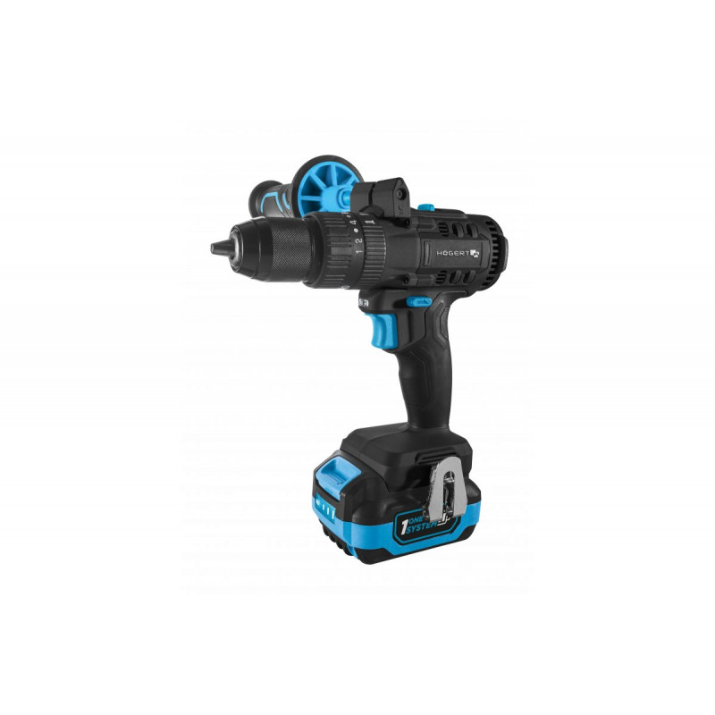 Набір дриль-шуруповерт 80 Нм 18В акумулятор 4Ач зарядна станція 4А в кейсі Hogert (HT2E247-B14PD)