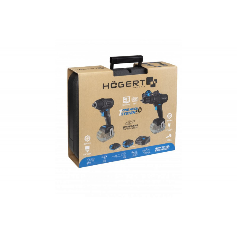 Набір акумуляторних свердл без щітки та ударних мушт Hogert (HT2E248-B224IPD)