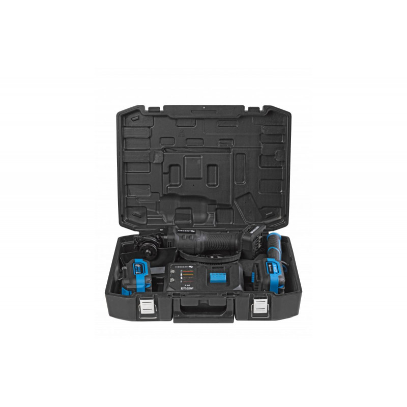 Набір кутошліфмашина 125 мм 18В 2 акумулятори 4Ач зарядна станція 4Ач Hogert в кейсі (HT2E250-B24AG)