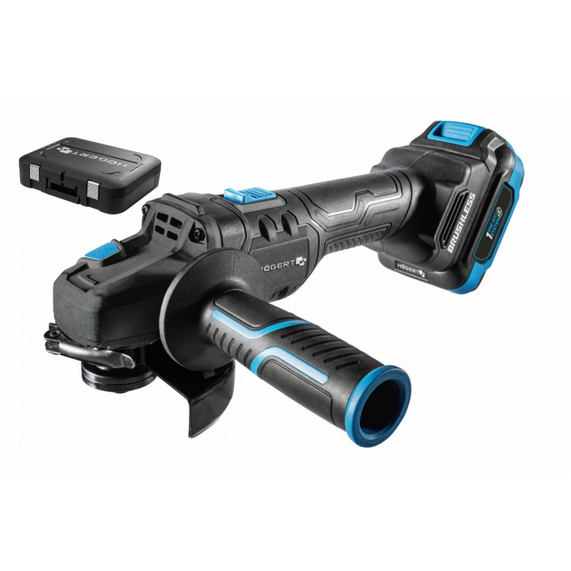 Набір кутошліфмашина 125 мм 18В 2 акумулятори 4Ач зарядна станція 4Ач Hogert в кейсі (HT2E250-B24AG)